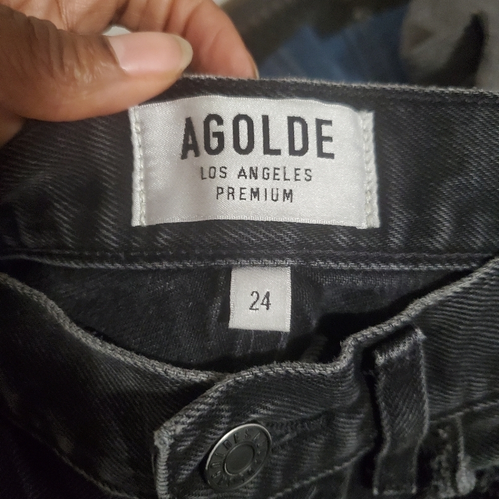 Agolde Womens Jamie High Rise Skinny Jeans Black Distressed Cropped Size 24 - Picture 10 of 12